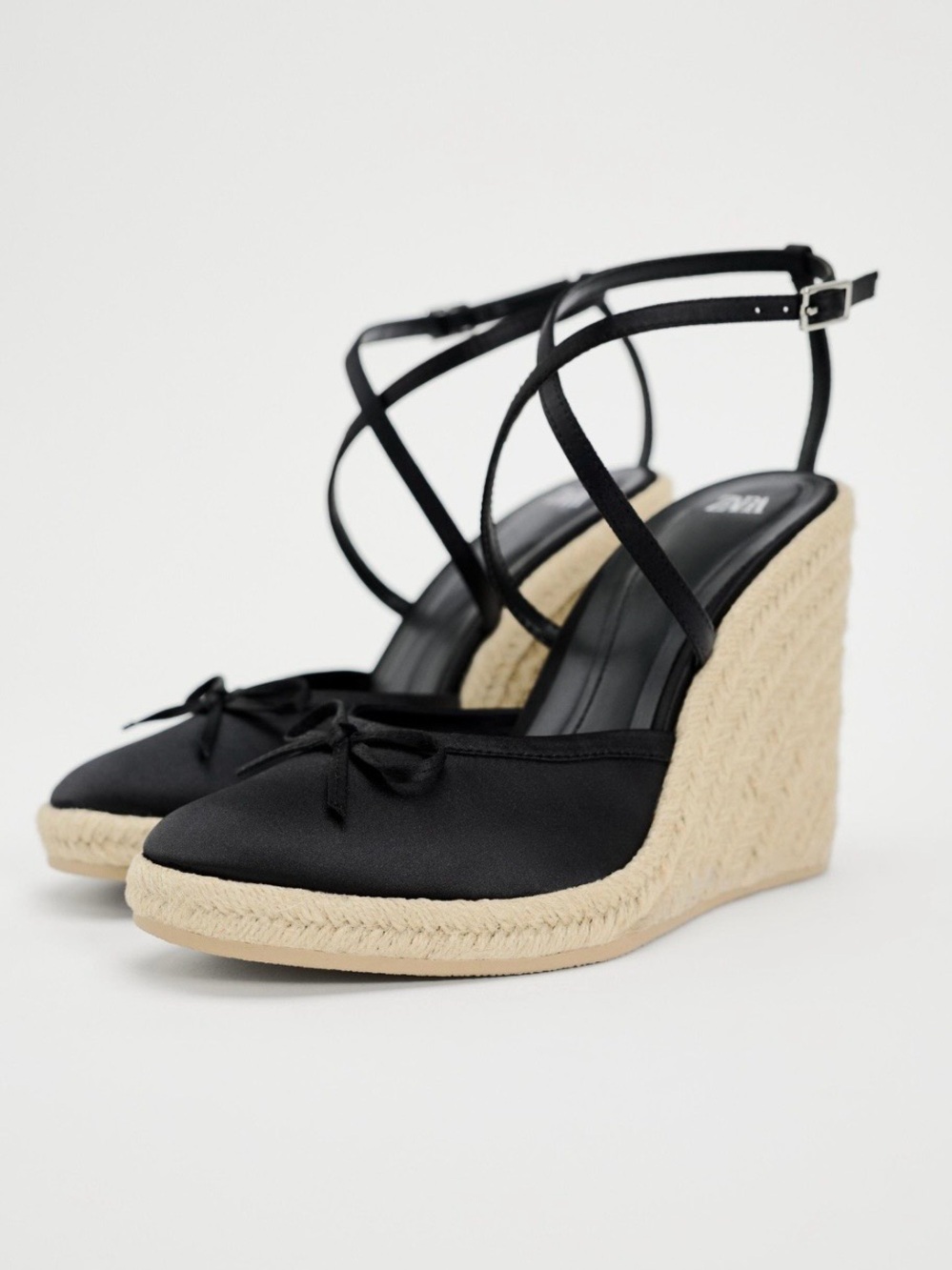 Zara Black Espadrille Wedge Sandals with Ankle Straps
